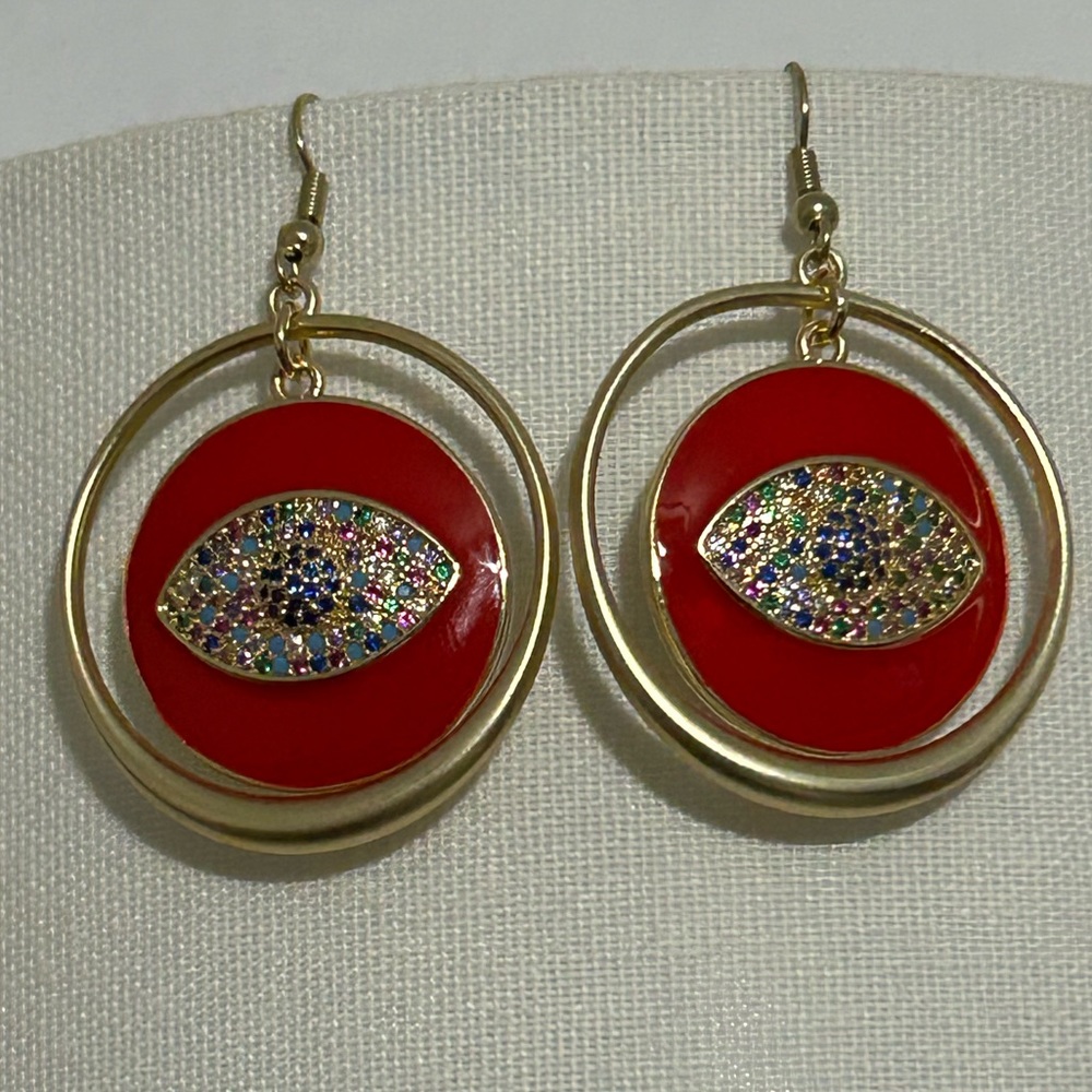 Seeing EYE Hoop earrings- Red